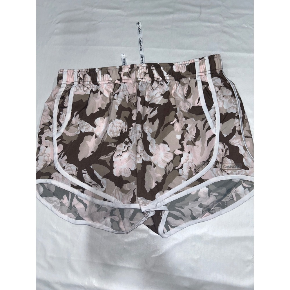 Calvin Klein Performance Floral Camo Running Shorts Brown Pink Womens Large